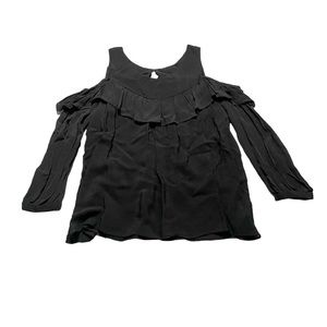 Maeve Anthropologie Boho Shabby Chic Ruffle Cold Shoulder Blouse Size 12 Petite